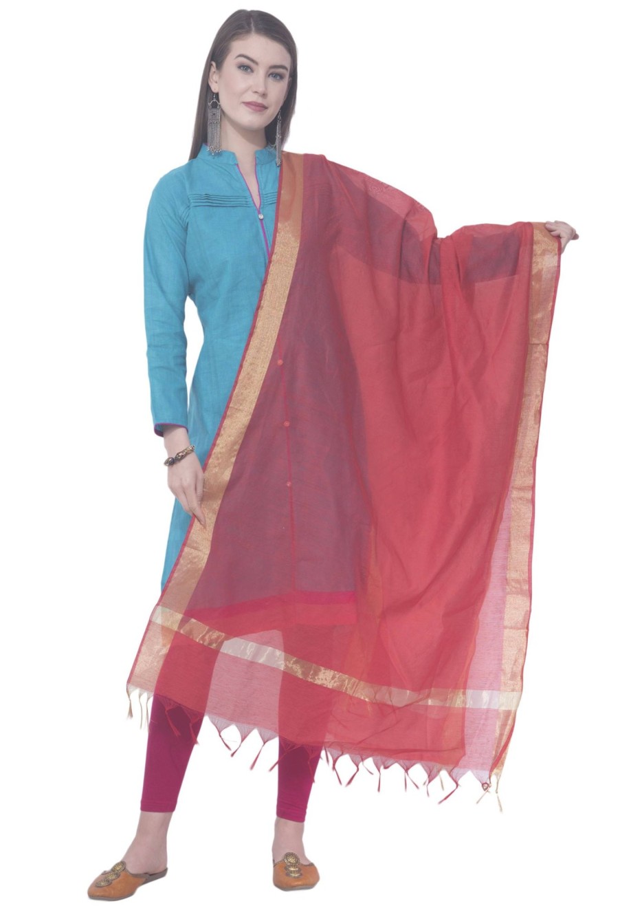 Women AR Silks | A R Silk Color Chaura Patta Chanderi Cotton Dupattas And Chunnis Red