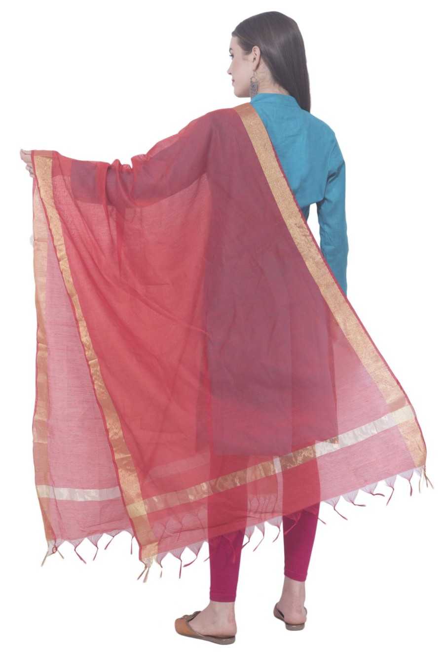 Women AR Silks | A R Silk Color Chaura Patta Chanderi Cotton Dupattas And Chunnis Red