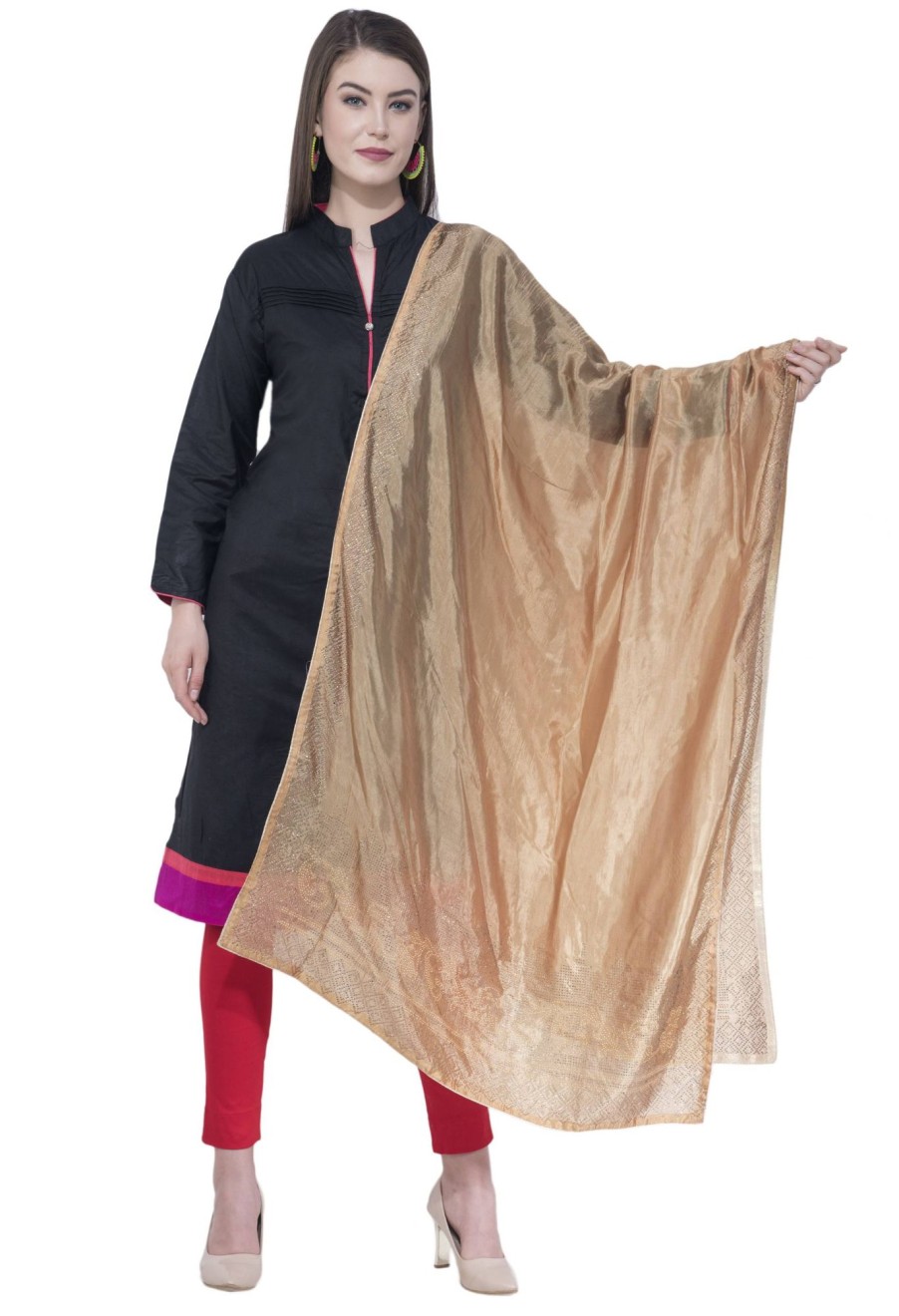 Women AR Silks | A R Silk Color Silk Siroski Dupattas And Chunnis Dark Golden