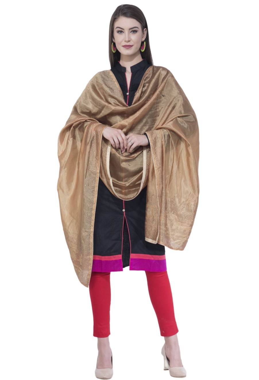 Women AR Silks | A R Silk Color Silk Siroski Dupattas And Chunnis Dark Golden