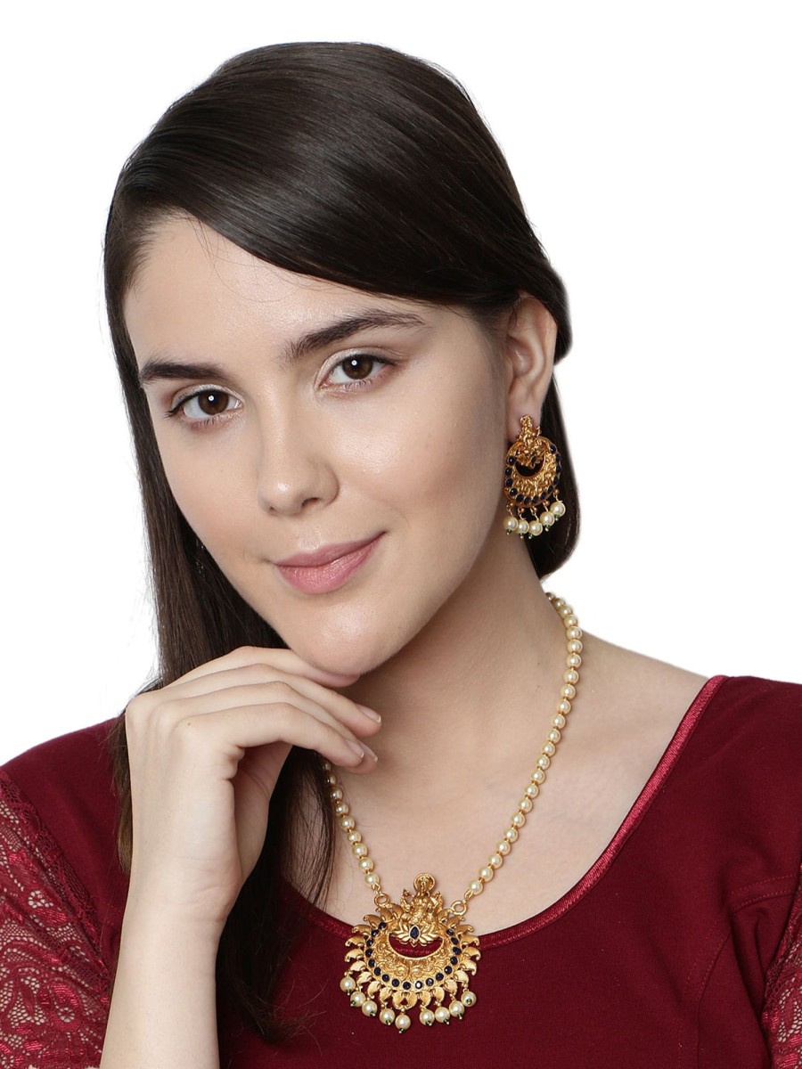 Jewellery Anikas Creation | Gold Plated Maa Laxmi Stone Studded Necklace With Earrrings For Women And Girls - Anikas Creation Multicolor