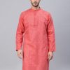 Men Sojanya | Men'S Cotton Linen Blend Red Solid Only Long Kurta - Sojanya