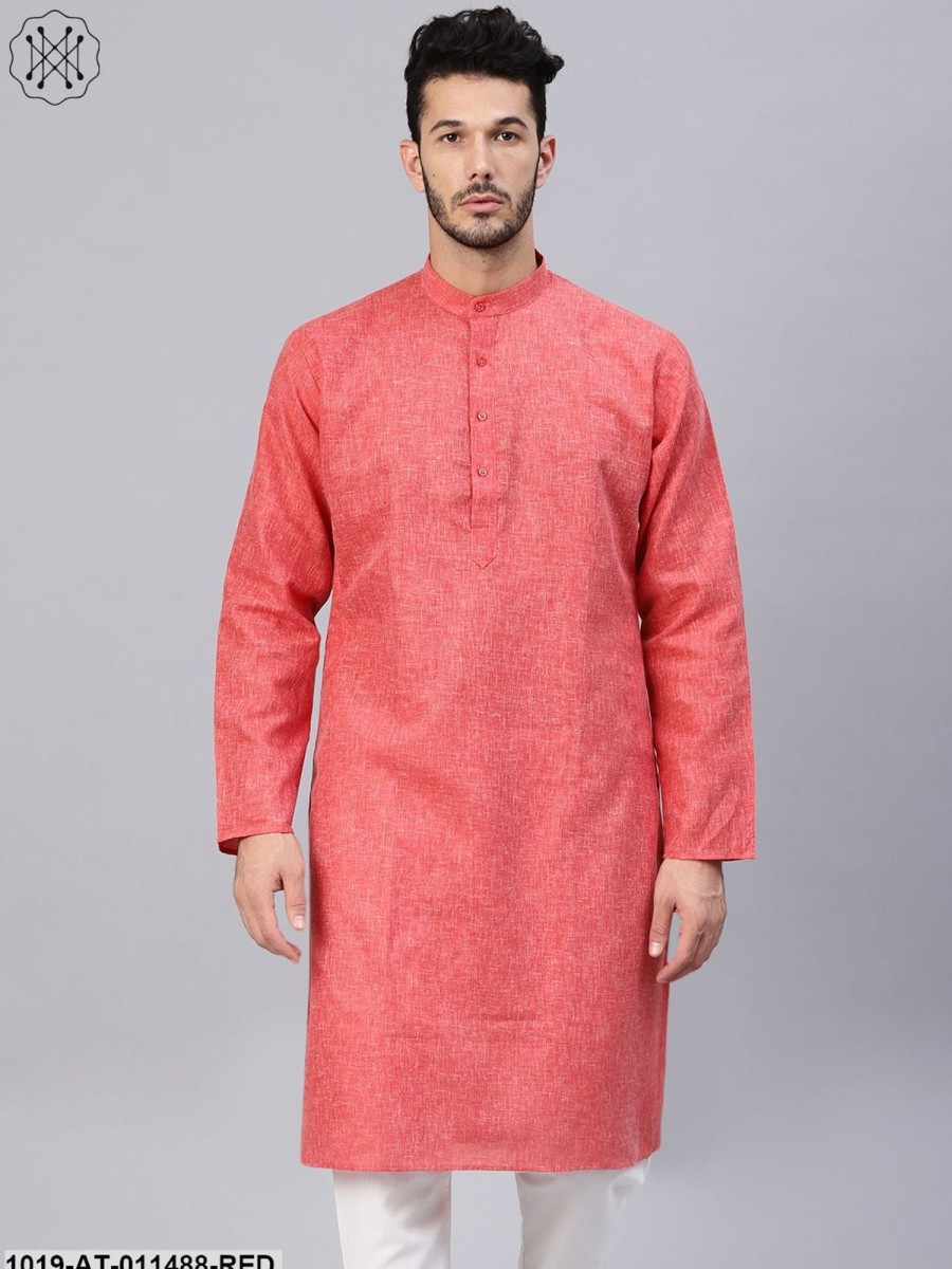 Men Sojanya | Men'S Cotton Linen Blend Red Solid Only Long Kurta - Sojanya