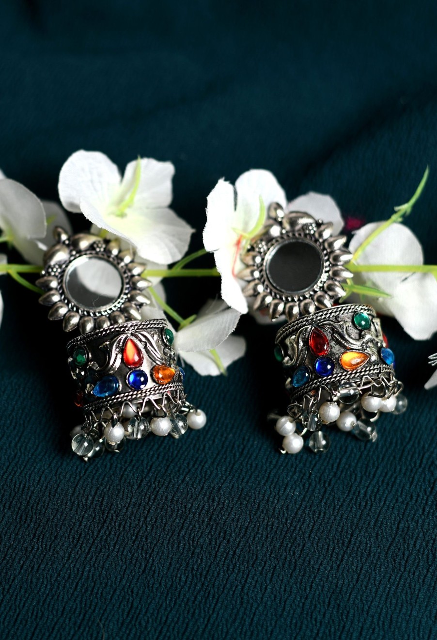 Jewellery Tehzeeb | Women'S Oxidised Multy Colour Kundan Earrings - Tehzeeb