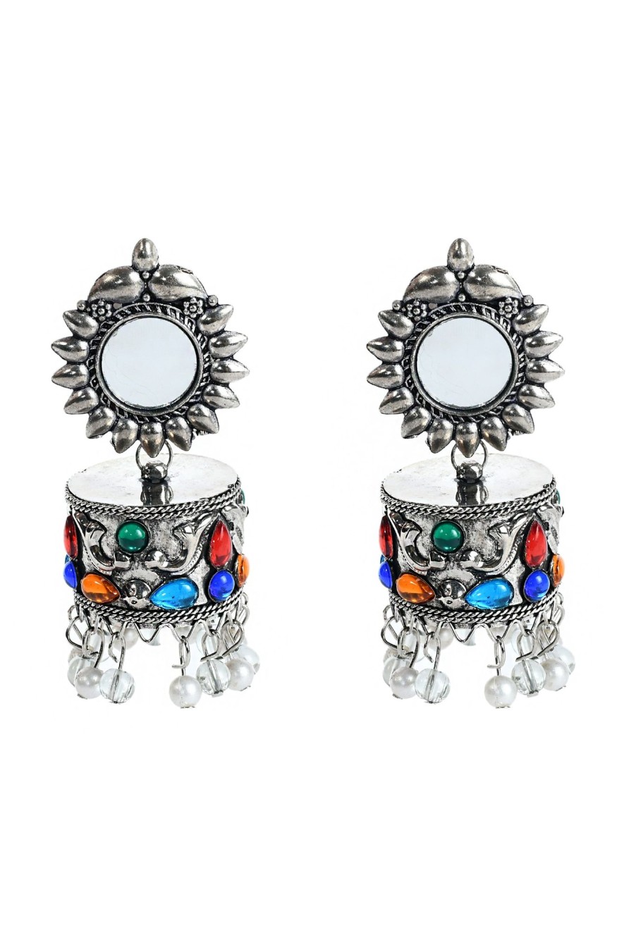 Jewellery Tehzeeb | Women'S Oxidised Multy Colour Kundan Earrings - Tehzeeb