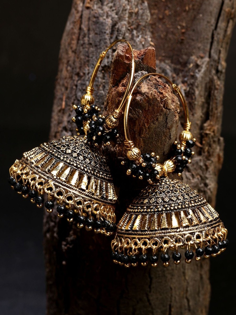 Jewellery Anikas Creation | Women'S U0026 Gold-Plated Enamelled Dome Shaped Jhumkas - Anikas Creation Black