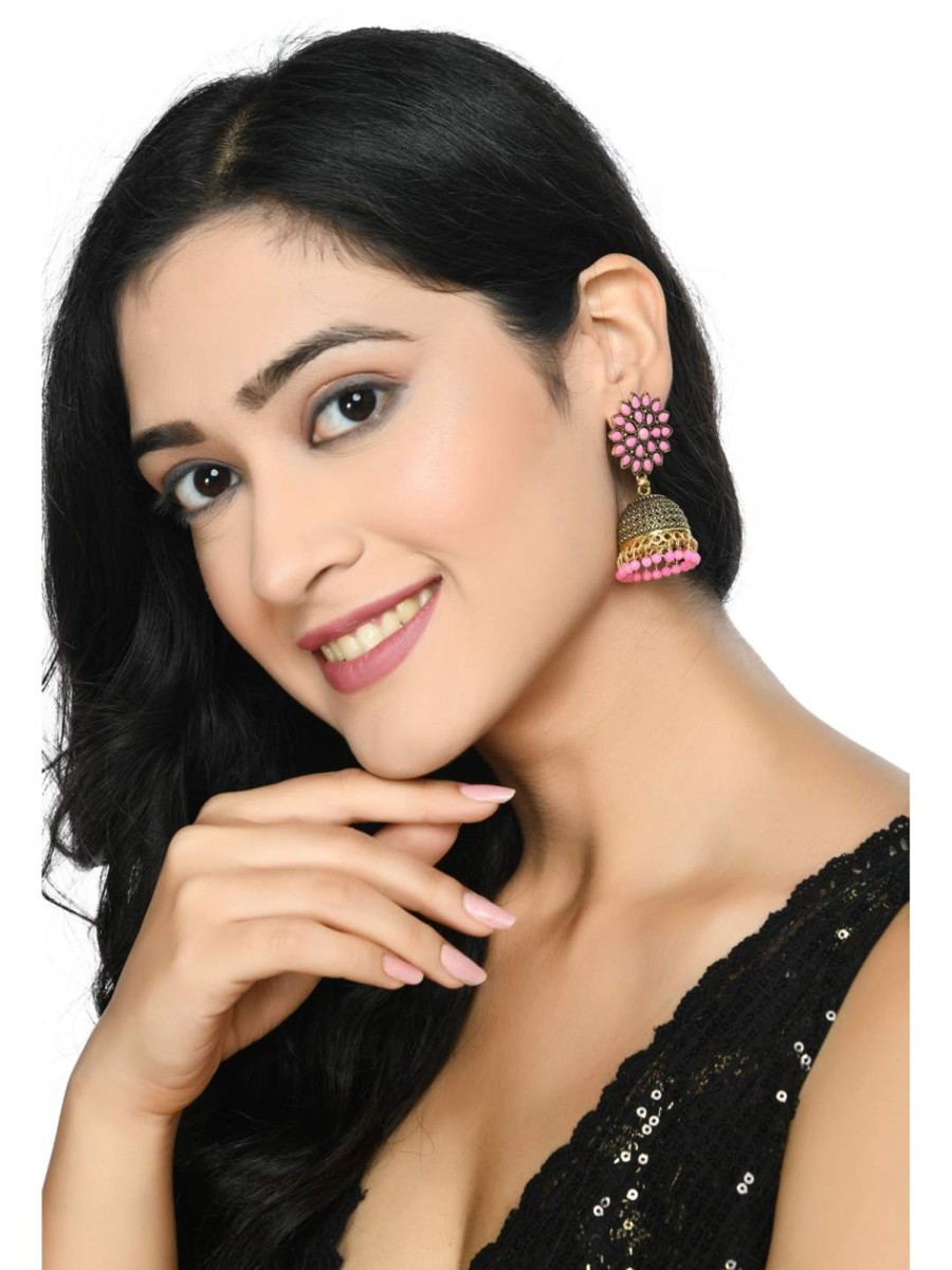 Jewellery Kamal Johar | Trendia Kundan Work Jhumkas With Baby Pink Pearls Earrings Jker_124