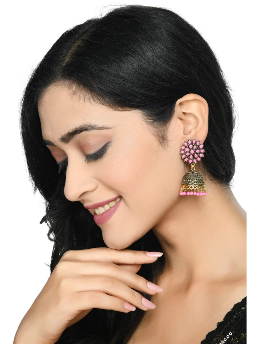 Jewellery Kamal Johar | Trendia Kundan Work Jhumkas With Baby Pink Pearls Earrings Jker_124