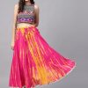 Women Varanga | Women'S Pink And Yellow Dyed Maxi Flared Skirt - Varanga