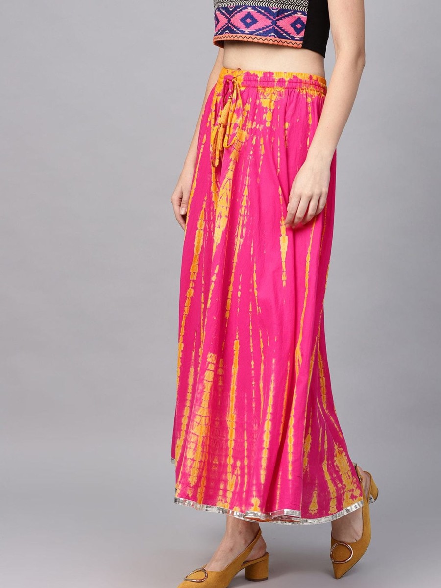 Women Varanga | Women'S Pink And Yellow Dyed Maxi Flared Skirt - Varanga