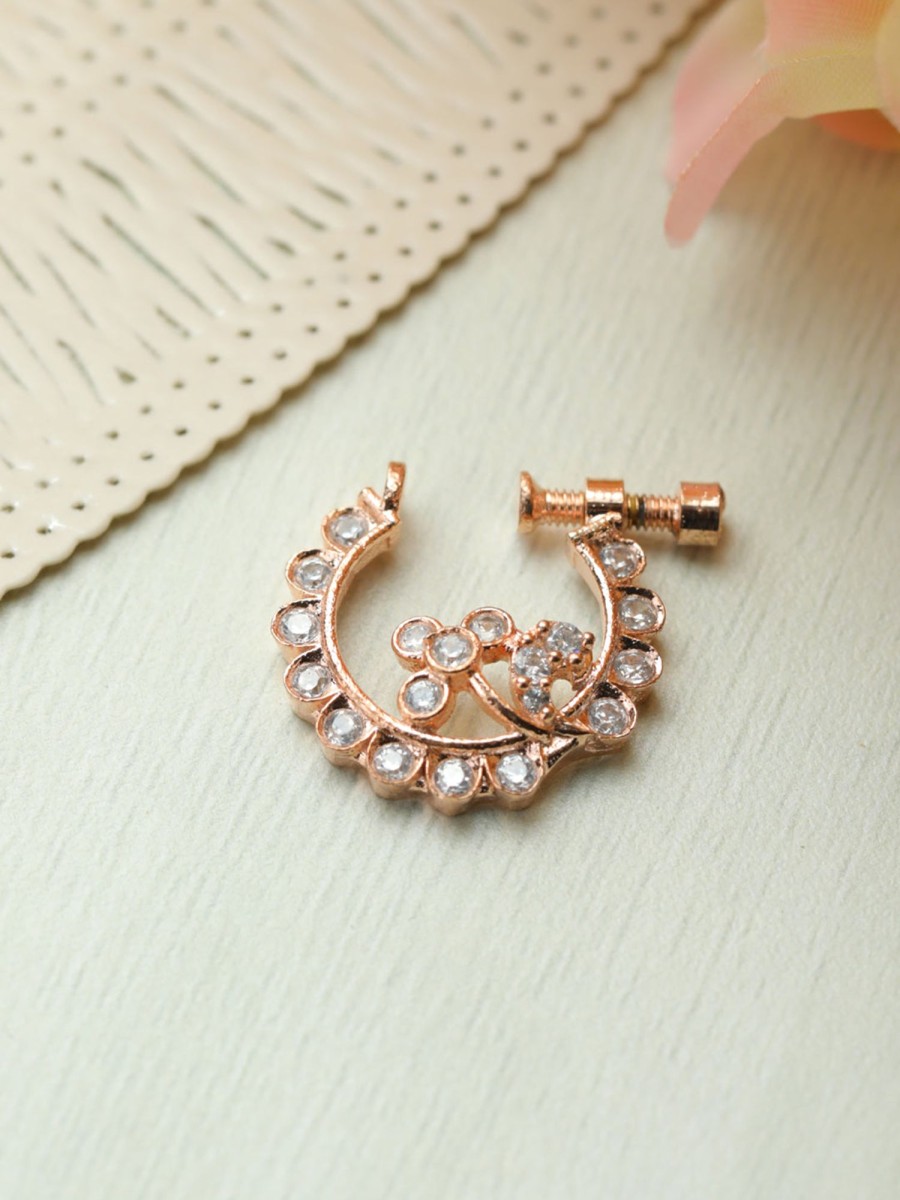 Jewellery Priyaasi | Rose Gold Plated Nose Ring With Screw Enclosure By Priyaasi