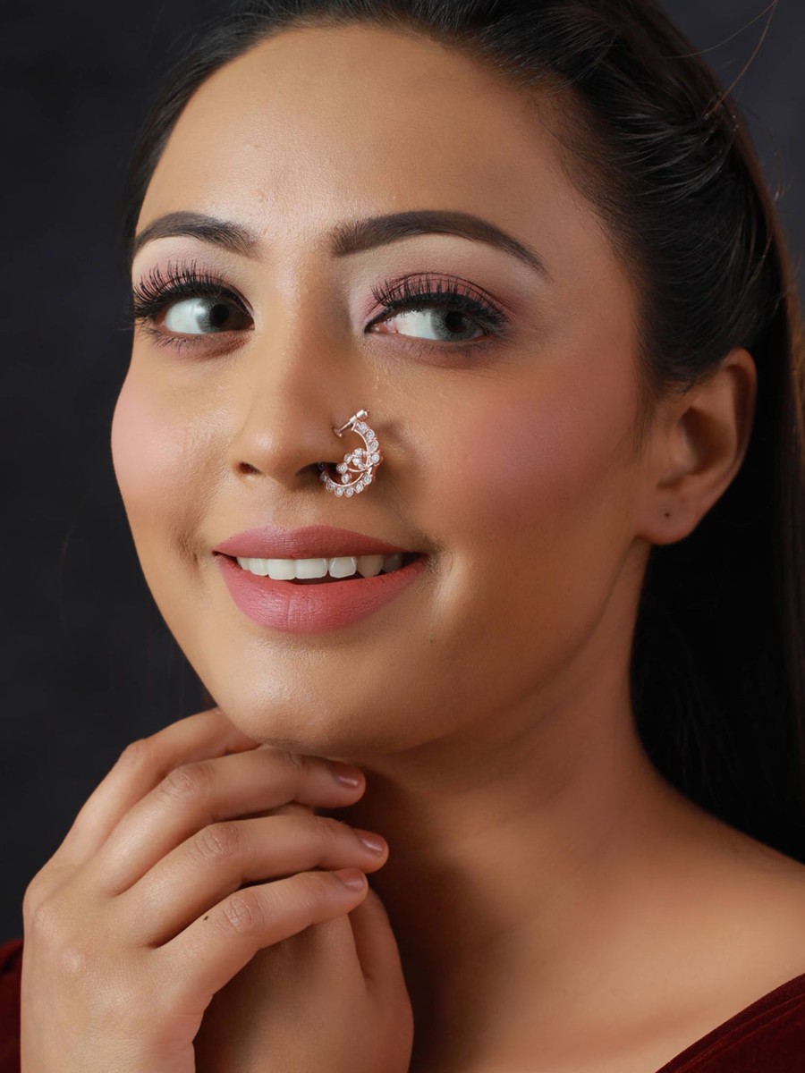 Jewellery Priyaasi | Rose Gold Plated Nose Ring With Screw Enclosure By Priyaasi