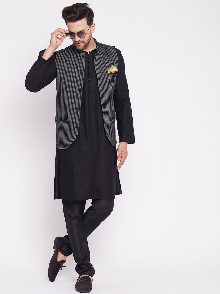 Men Even Apparels | Men Nehru Jacket By Even Apparels(1 Pc Set) Black