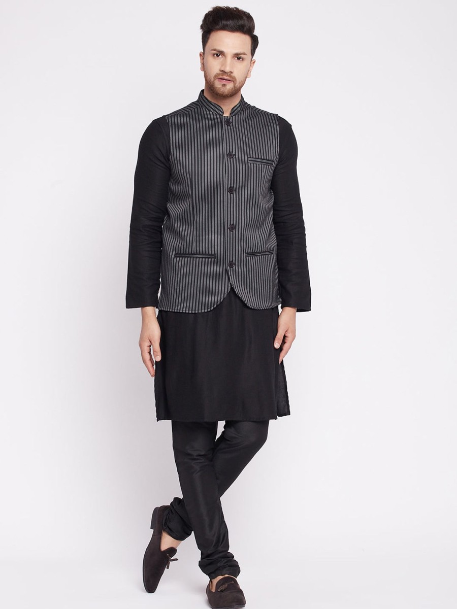 Men Even Apparels | Men Nehru Jacket By Even Apparels(1 Pc Set) Black