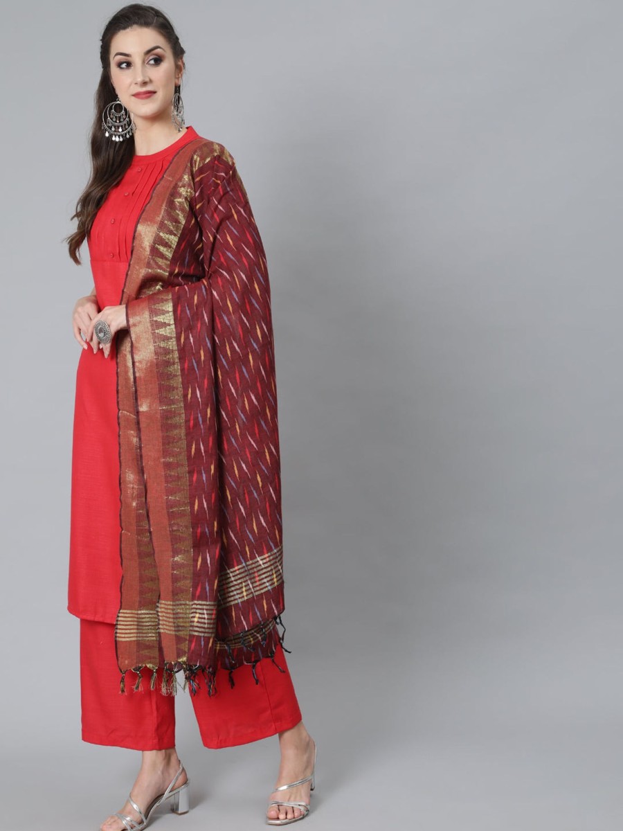 Women AKS | Women'S Ikat Designed Dupatta - Aks Maroon