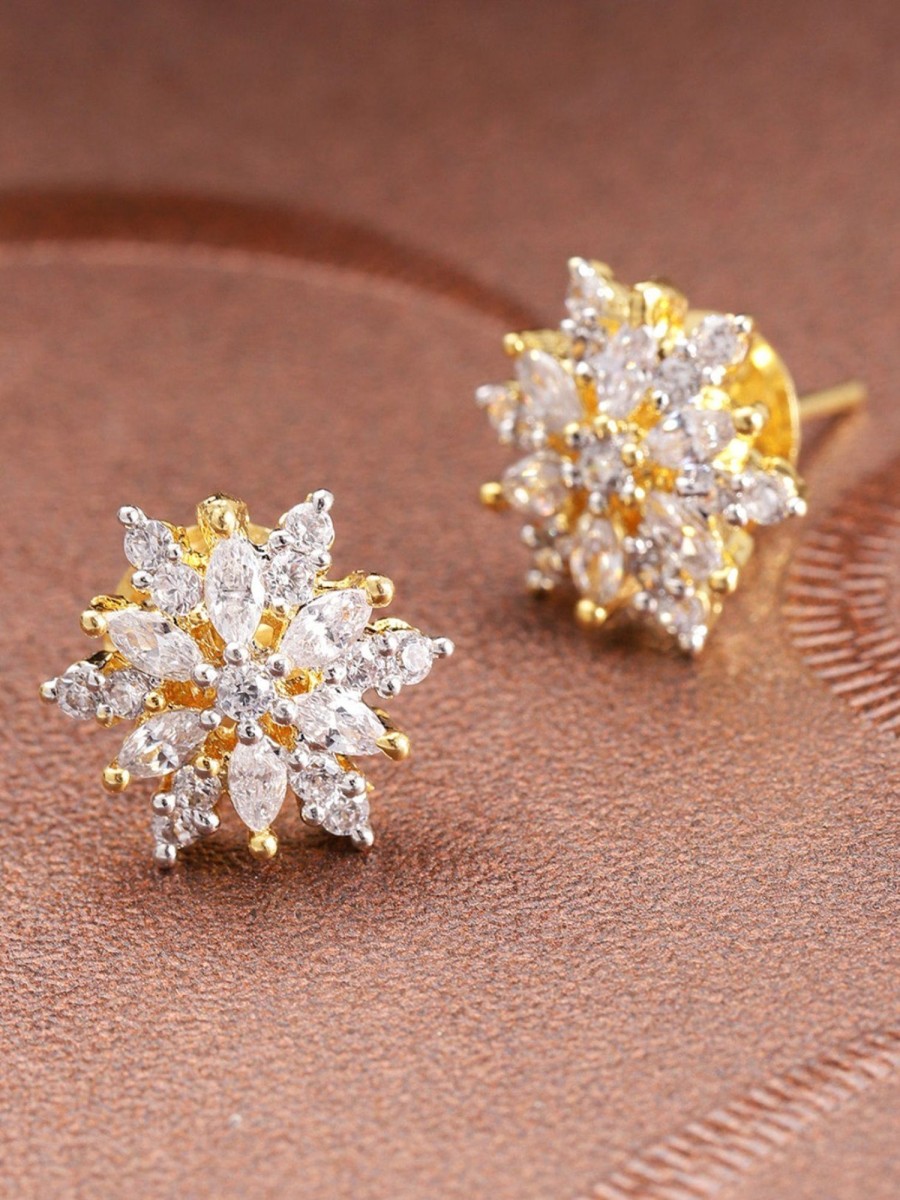 Jewellery Priyaasi | Women'S Stylish Gold Plated Floral American Diamond Stud Earring For Women And Girls - Priyaasi