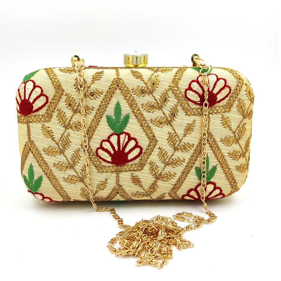 Others VASTANS | Women'S Gold Color Ethnique Evening Clutch Bag - Vastans