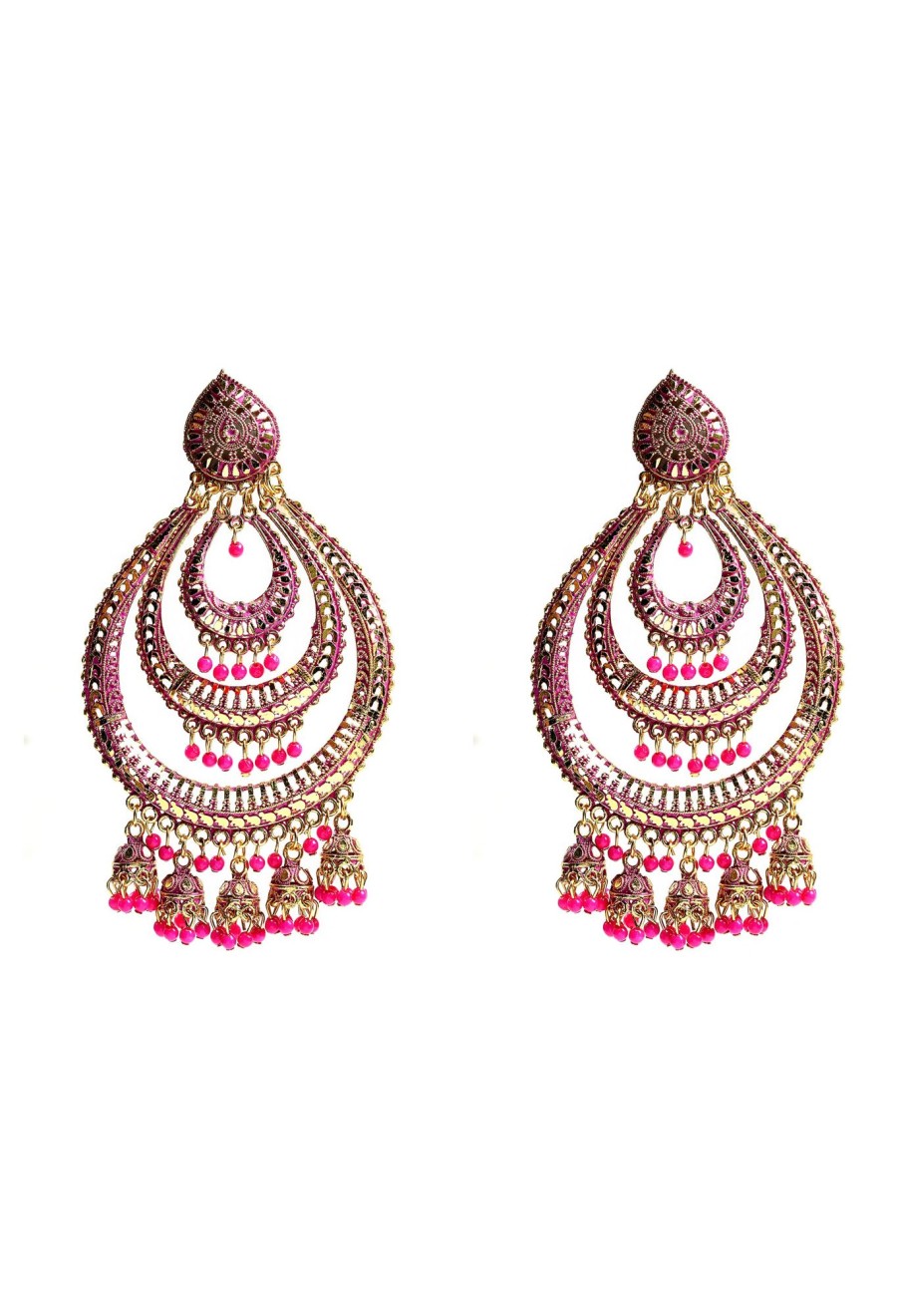 Jewellery Tehzeeb | Women'S Pink Colour Earrings With Pearl - Tehzeeb