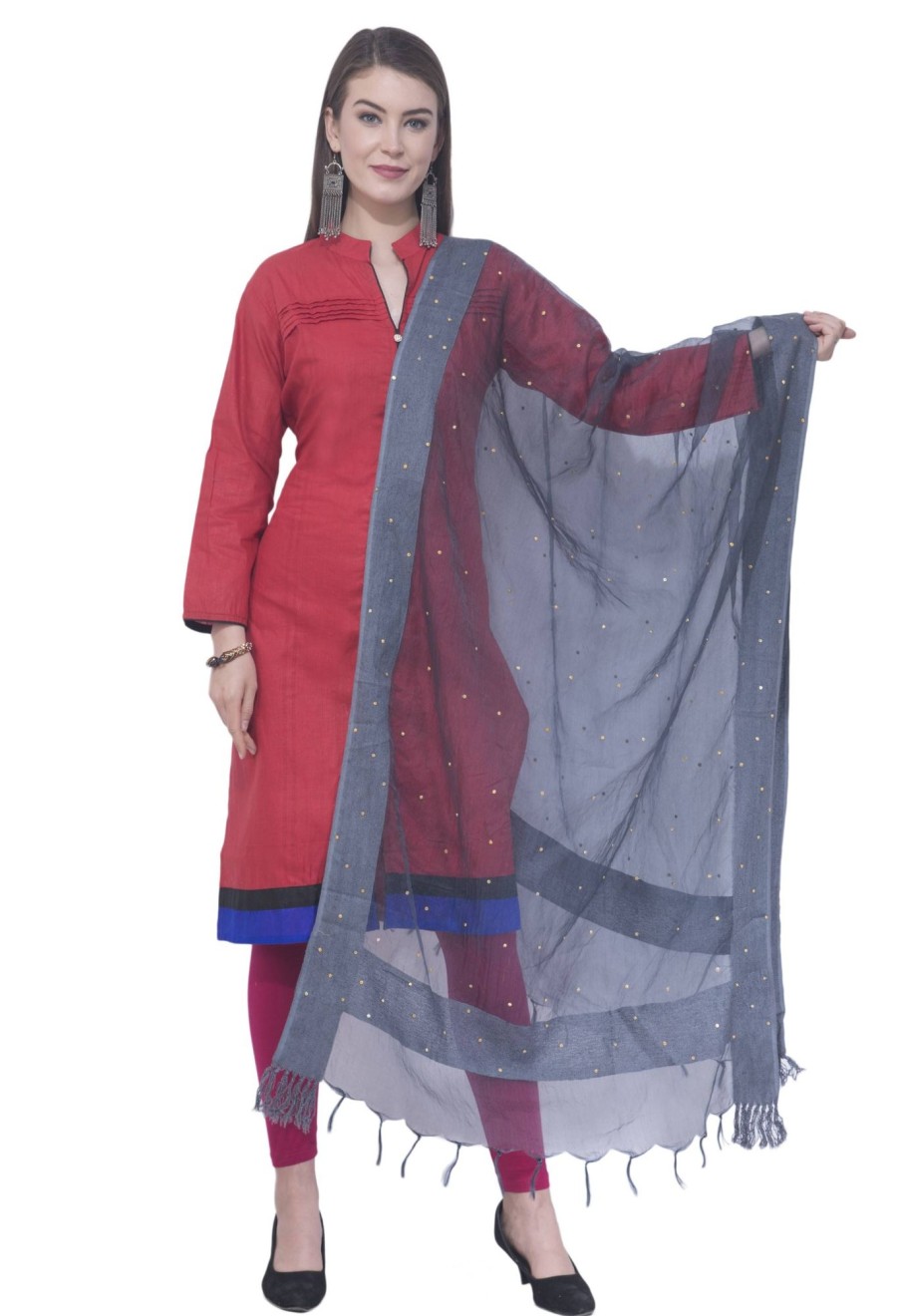 Women AR Silks | A R Silk Color Chandna Orgenza Cotton Dupattas And Chunnis Gray