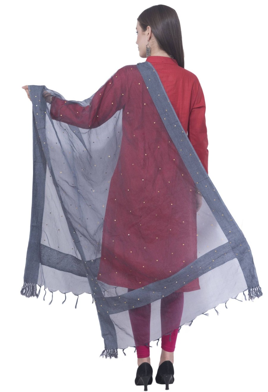 Women AR Silks | A R Silk Color Chandna Orgenza Cotton Dupattas And Chunnis Gray