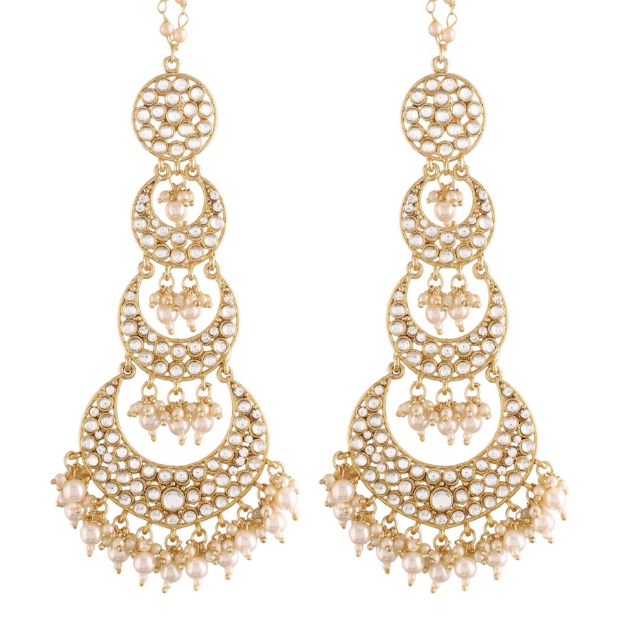 Jewellery I Jewels | Women'S Gold Plated Kundan Stones U0026 Pearl Earrings - I Jewels White