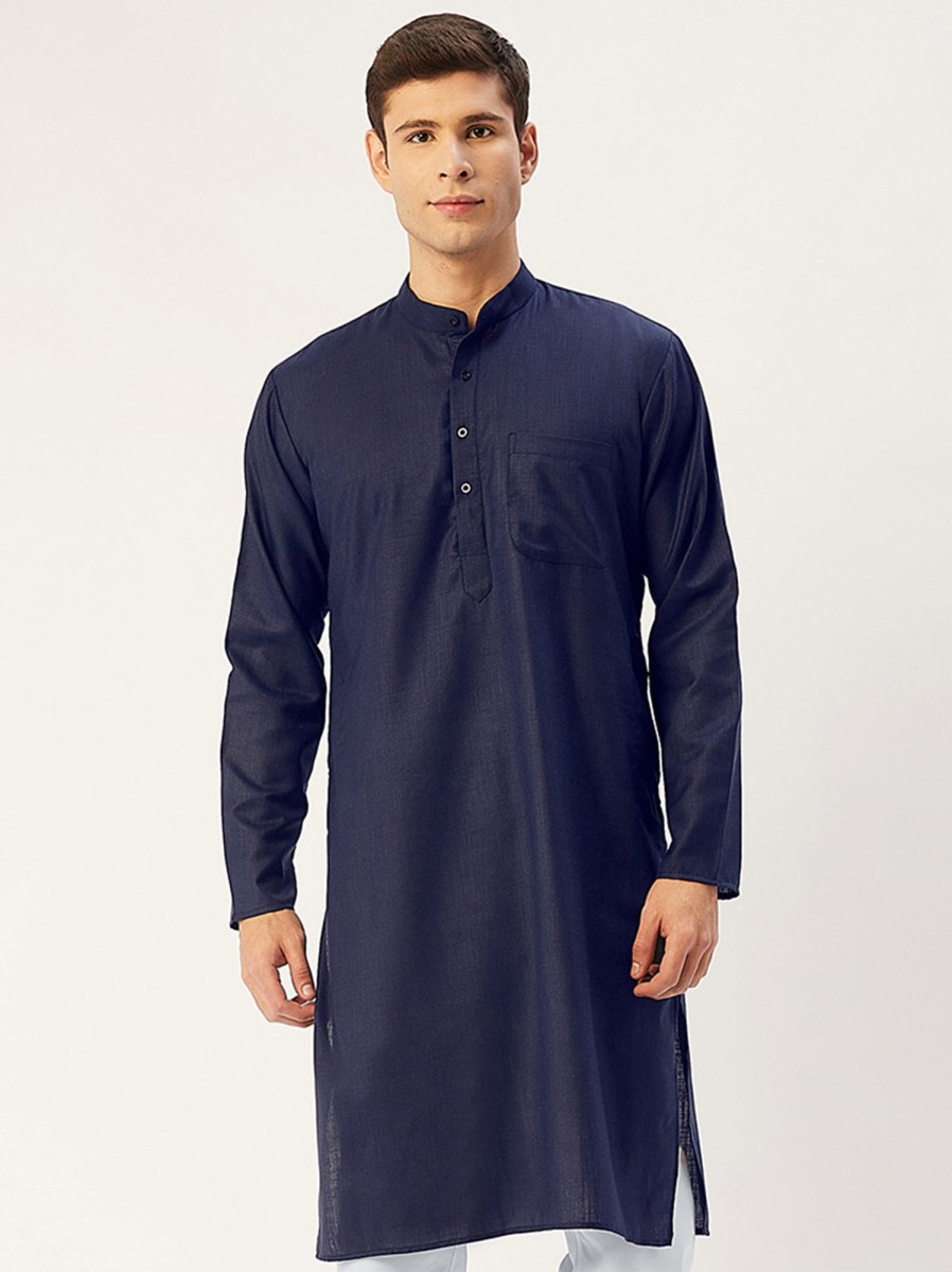 Men Virat Fashions | Men'S Navy Cotton Solid Kurta Only ( Ko 611 Navy ) - Virat Fashions