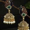 Jewellery Kamal Johar | Johar Kamal Traditional Peacock Design Multi Color Jhumka With Pearls Jker_042 Natural