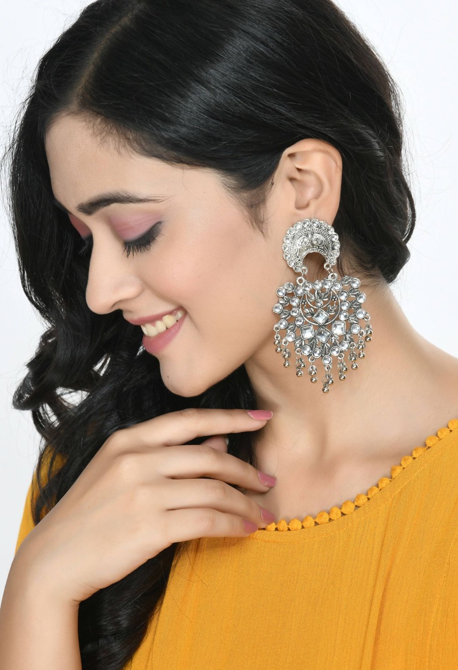 Jewellery Kamal Johar | Trendia Color Base With Kundan U0026 Ghungru Earrings Jker_119 Silver