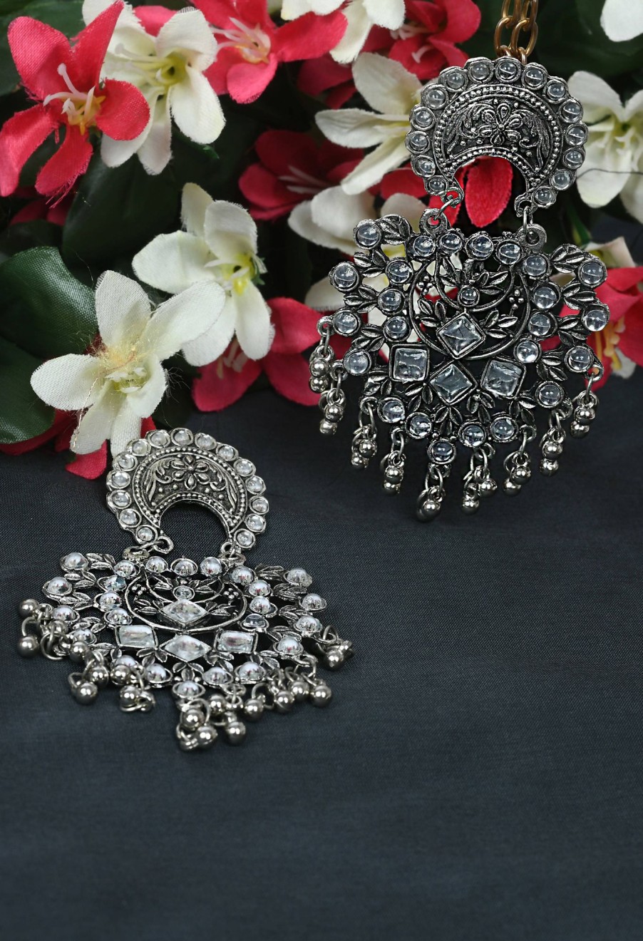 Jewellery Kamal Johar | Trendia Color Base With Kundan U0026 Ghungru Earrings Jker_119 Silver