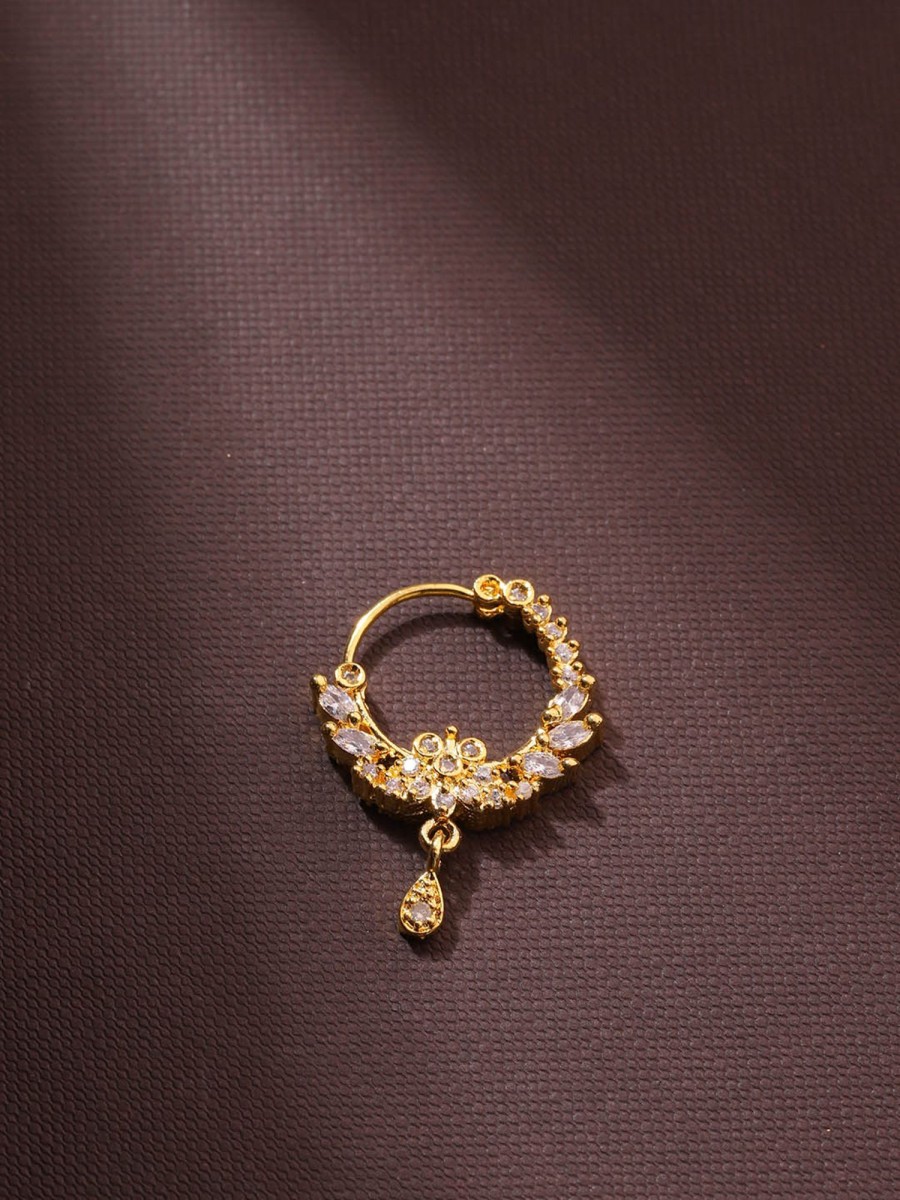 Jewellery Priyaasi | Women'S Gold Plated American Diamond Studded Floral Designed Nose Ring - Priyaasi