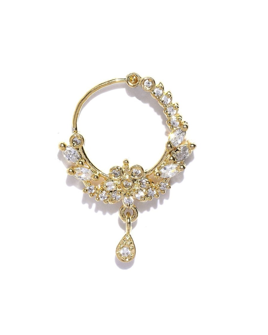 Jewellery Priyaasi | Women'S Gold Plated American Diamond Studded Floral Designed Nose Ring - Priyaasi