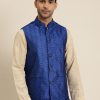 Men Sojanya | Men'S Jacquard Silk Royal Self Design Only Nehrujacket - Sojanya Blue