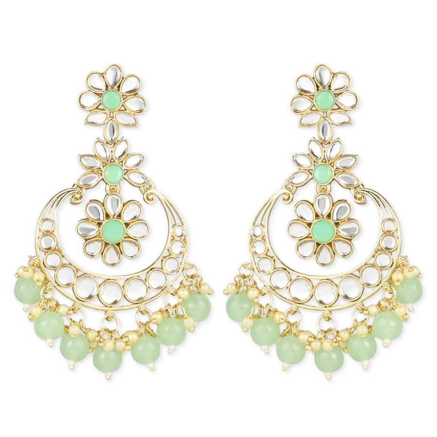 Jewellery I Jewels | Women'S 18K Gold Plated Traditional Handcrafted Pearl Kundan Beaded Earrings (E3017Min) - I Jewels Mint