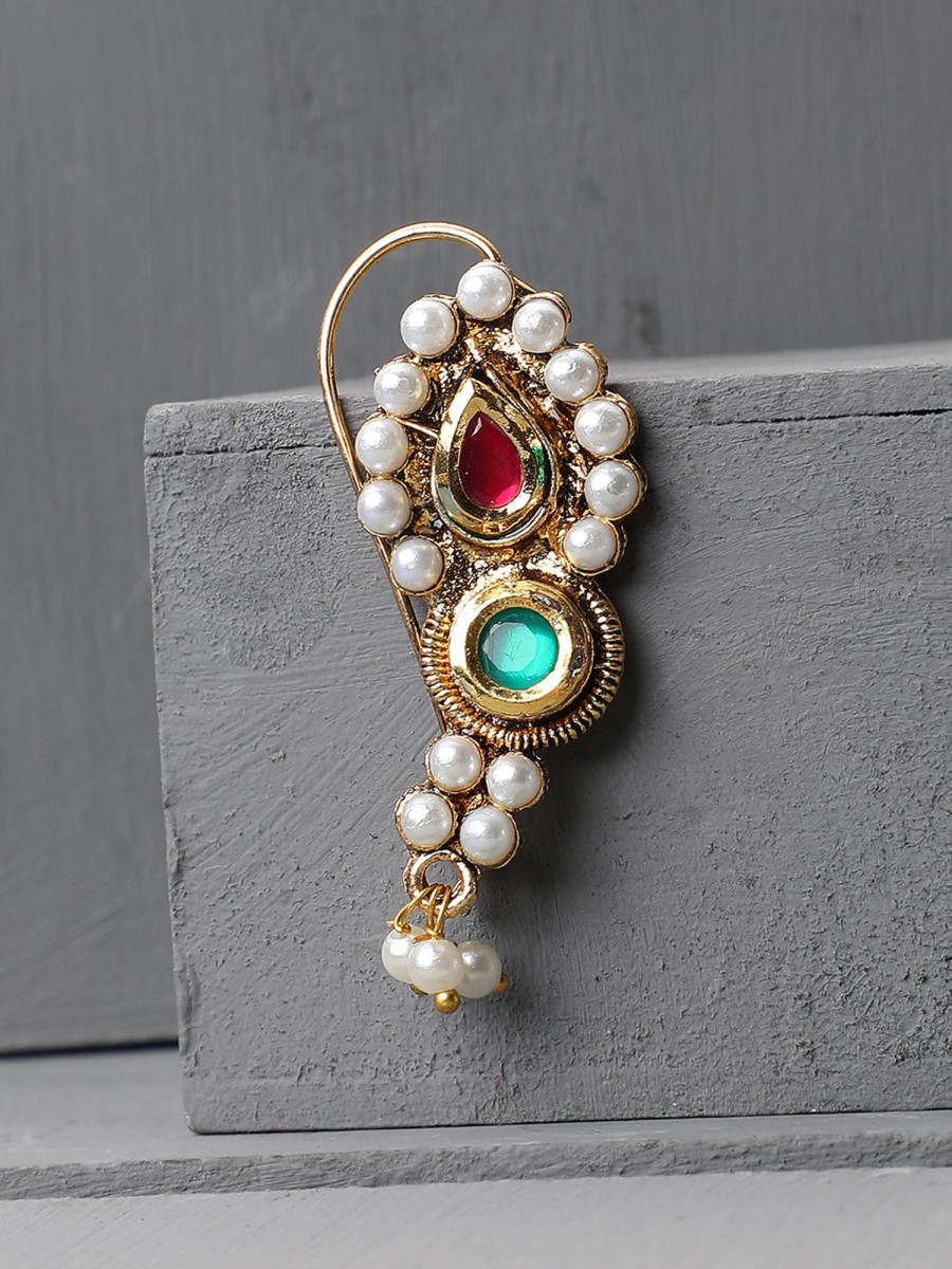 Jewellery Anikas Creation | Pearl Maharashtrian Nath Nose Pin For Women By Anikas Creation