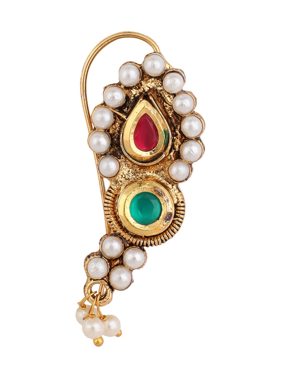 Jewellery Anikas Creation | Pearl Maharashtrian Nath Nose Pin For Women By Anikas Creation