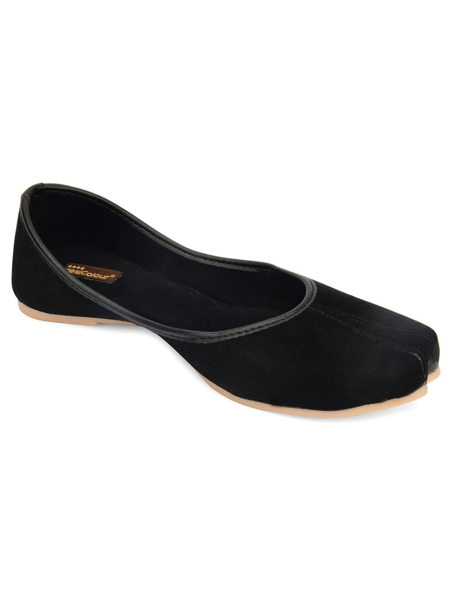 Others Desi Colour | Women'S Suede Indian Ethnic Comfort Footwear - Desi Colour Black