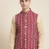 Men Sojanya | Men'S Silk Blend Embroidered Only Nehrujacket - Sojanya Maroon