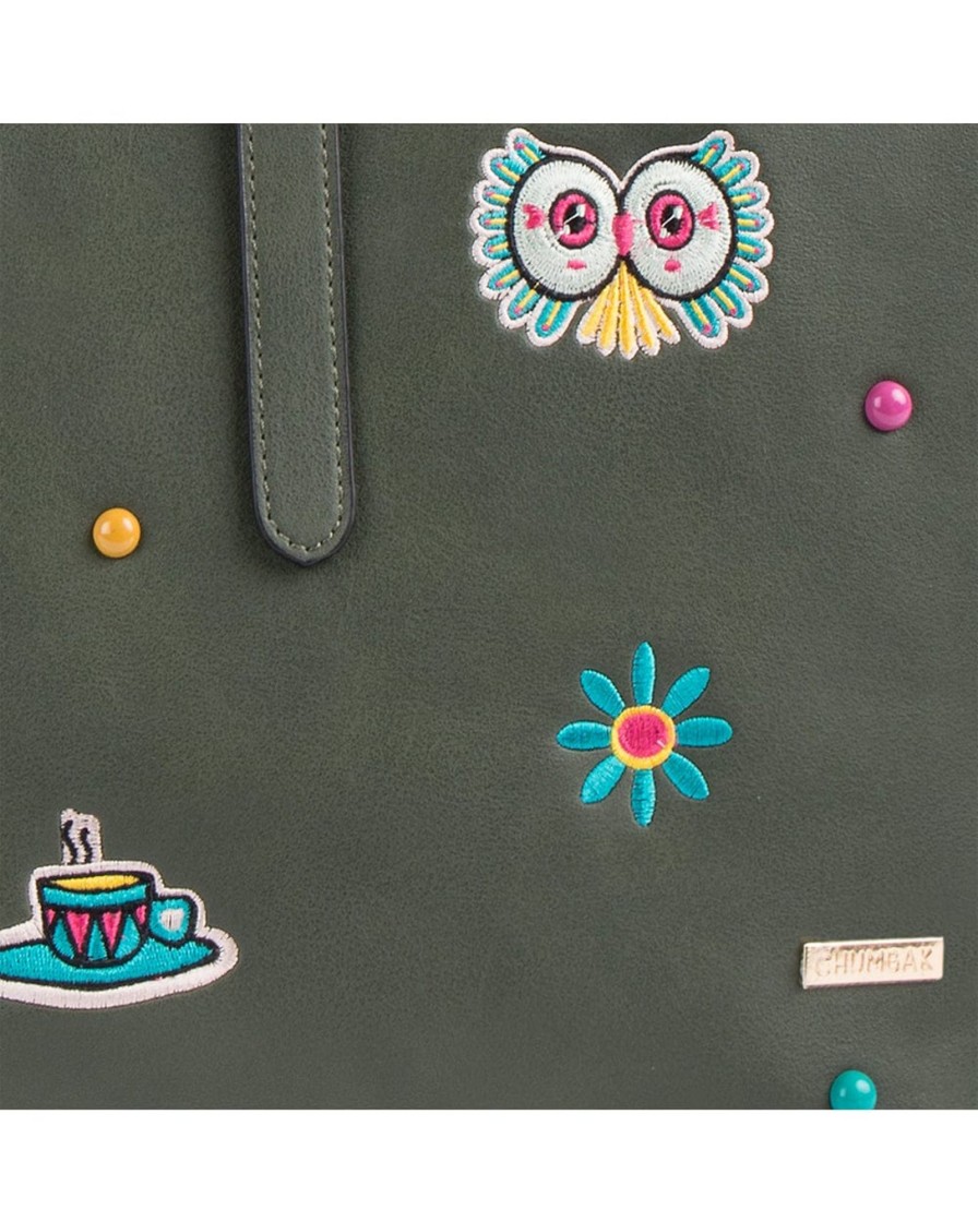 Others Chumbak | Embroidered Travel Patches Tote Bag - Olive - Chumbak