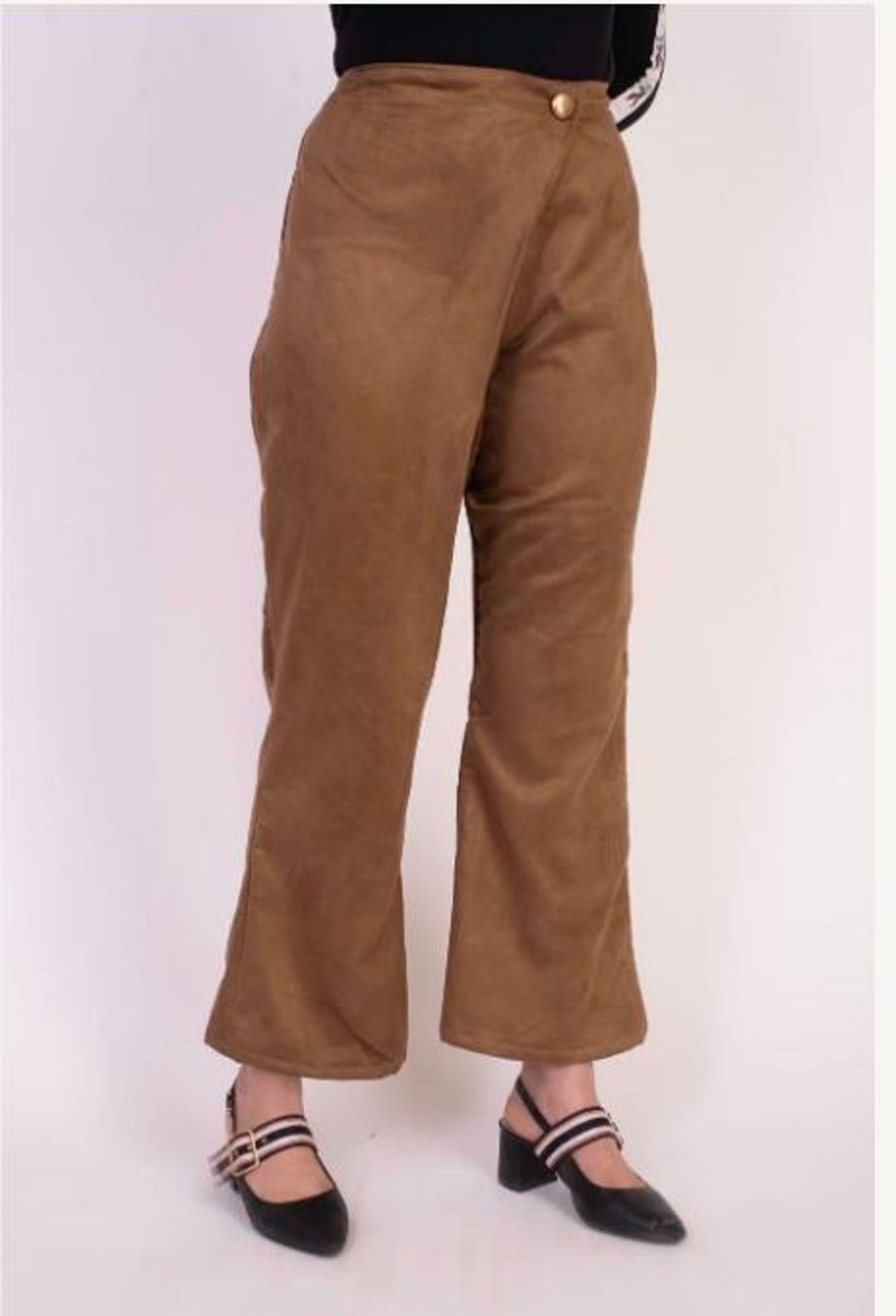 Women KHUMAAR- Shuchi Bhutani | Women'S Suede Overlap Pant - Khumaar-Shuchi Bhutani Brown