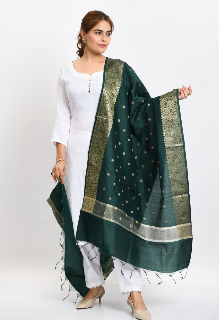 Women Moeza | Women'S Banarsi Silk Woven Design Bottle Dupatta - Moeza Green