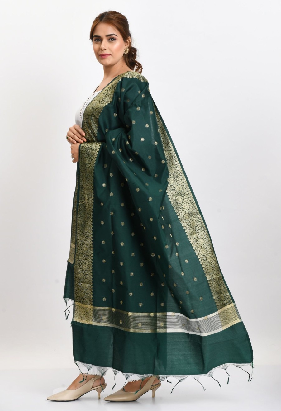 Women Moeza | Women'S Banarsi Silk Woven Design Bottle Dupatta - Moeza Green