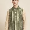 Men Sojanya | Men'S Silk Blend Dark Embroidered Only Nehrujacket - Sojanya Green