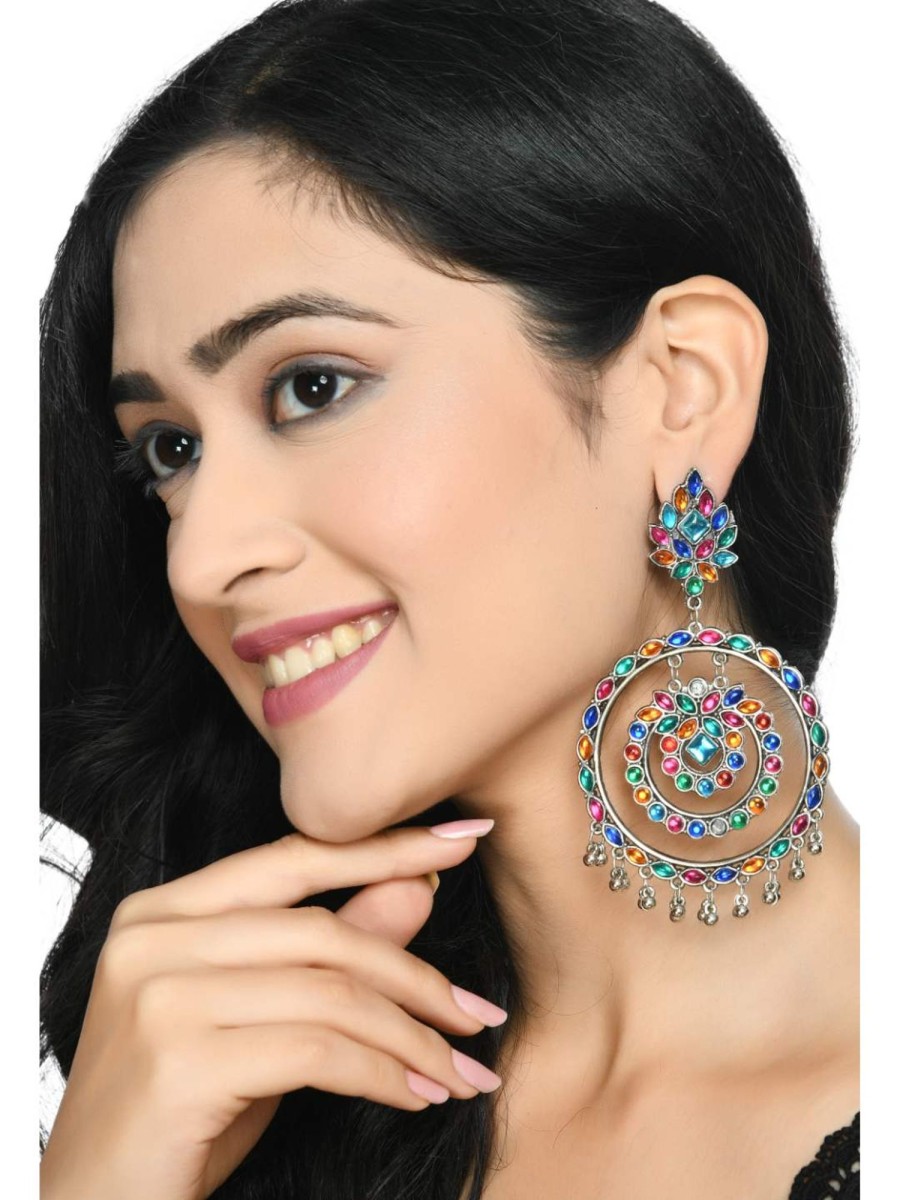 Jewellery Kamal Johar | Women'S Trendia Circles Earrings With Kundan Jker_137 - Kamal Johar Multi Color