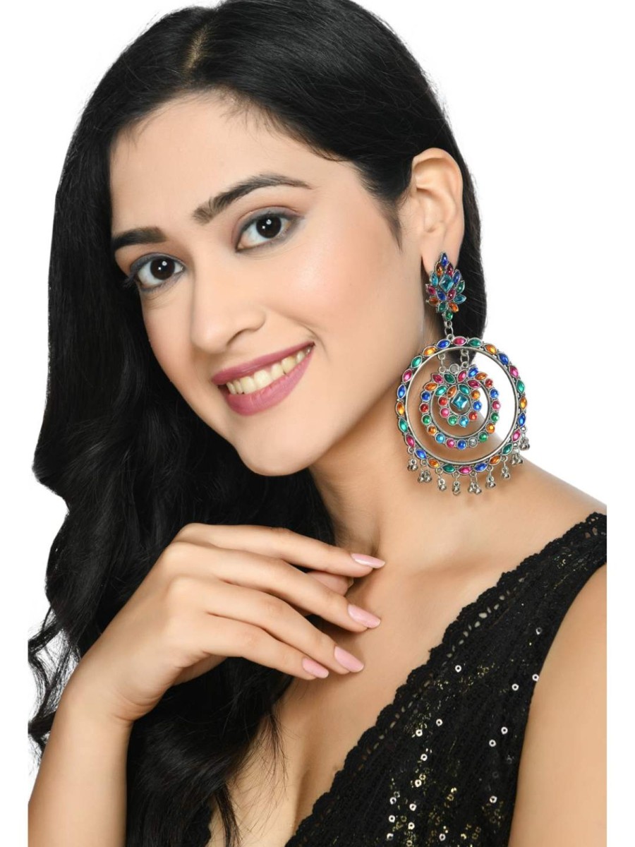 Jewellery Kamal Johar | Women'S Trendia Circles Earrings With Kundan Jker_137 - Kamal Johar Multi Color