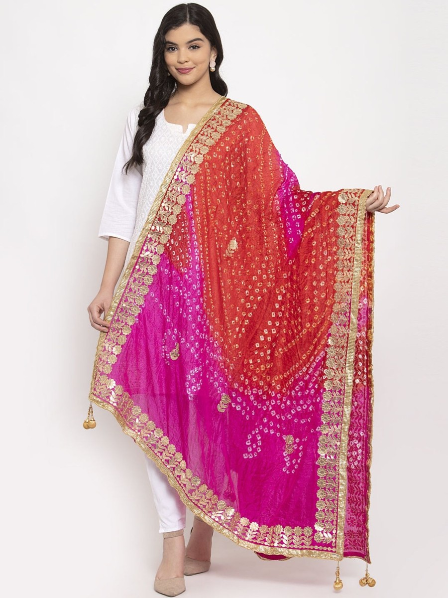 Women Wahe-NOOR | Women'S Multicoloured Bandhani Gotta Patti Poly Silk Dupatta - Wahe-Noor