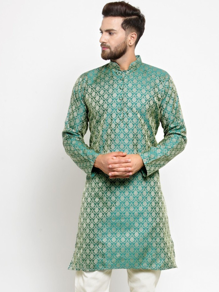 Men Virat Fashions | Men'S Green U0026 Beige Self Design Kurta Only ( Ko 568 Green ) - Virat Fashions