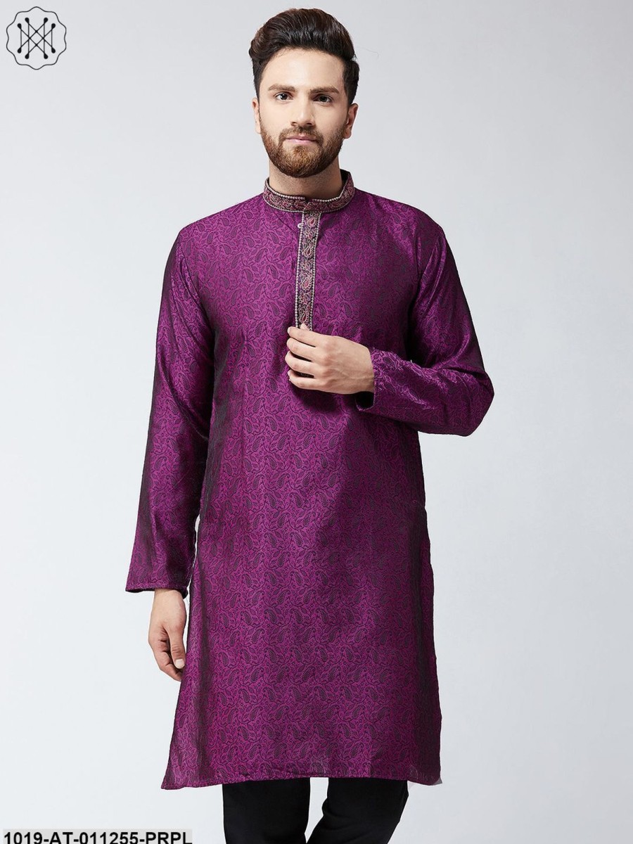 Men Sojanya | Men'S Purple Self Design Only Long Kurta - Sojanya