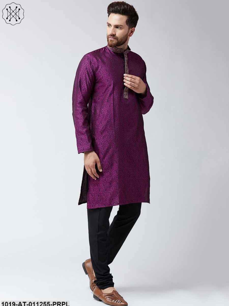 Men Sojanya | Men'S Purple Self Design Only Long Kurta - Sojanya