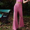 Women SASSAFRAS | Women'S Bell Bottom Kick Pleats Knitted Pants - Sassafras Pink