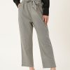 Women DECKEDUP | Women'S And White Checks Mid Rise Trouser,Slip On Closure With 2 Pockets.Comes With A Belt - Deckedup Black